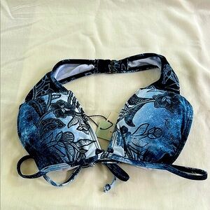 The Bikini Lab Floral Print Triangle Bikini Top Indigo NWT S